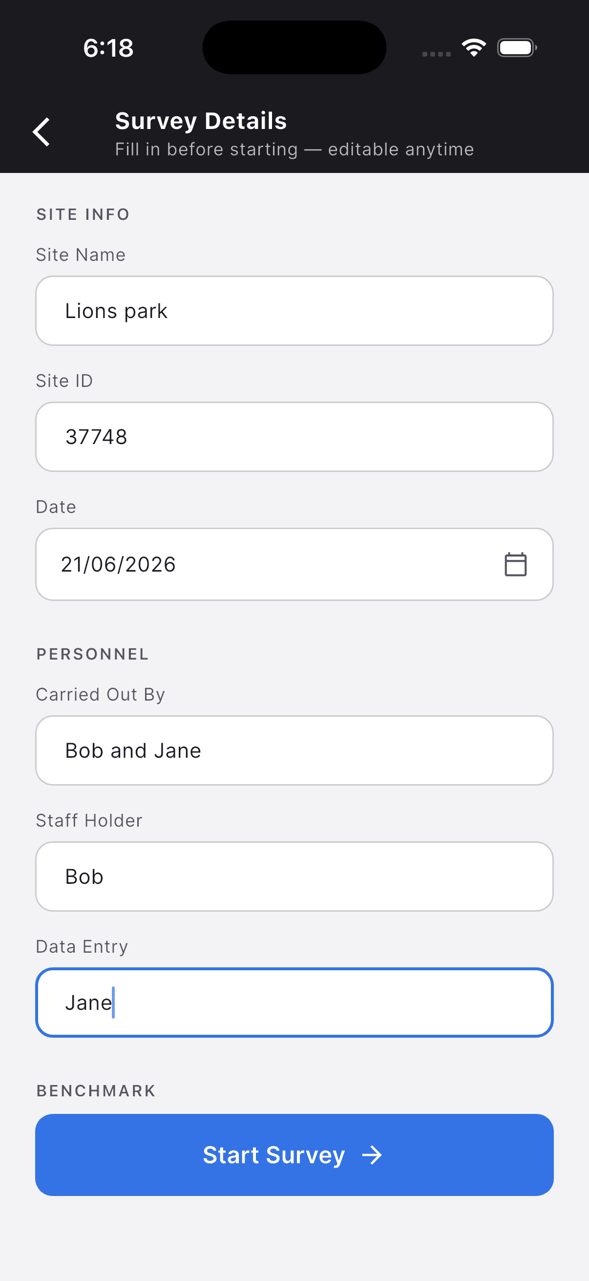 Enter site details